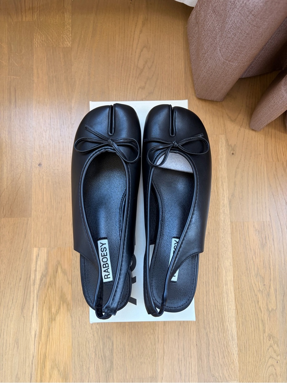 Women's Black Leather Ballet Flats with Bow
